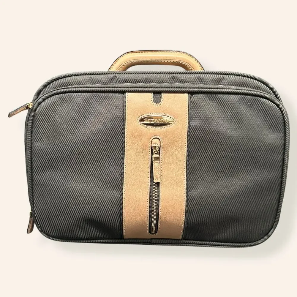 Samsonite Olive Green Carry-On Bag Tan Leather Trim Travel Tote (NWT)